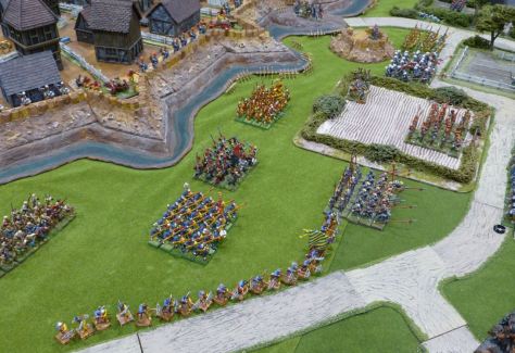 The defenders of Nordheim line up outside the ramparts