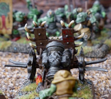 Rear view of the Lead Belcher pointing at a unit of Orc Arrer Boyz