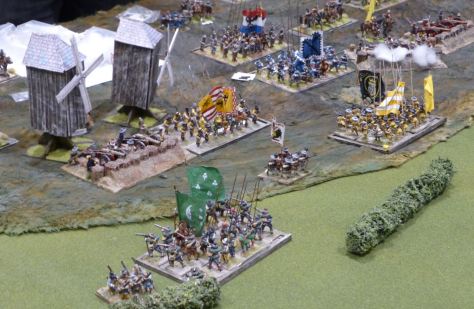Regiments fighting under windmills
