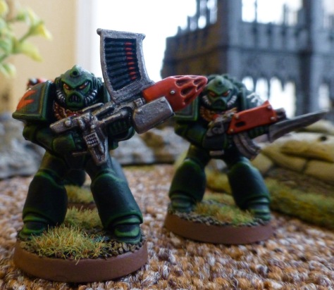 Dark Angels Space Marines Devastators with missile launcher and bolter