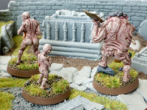 Back view of male, female and child Ghoul