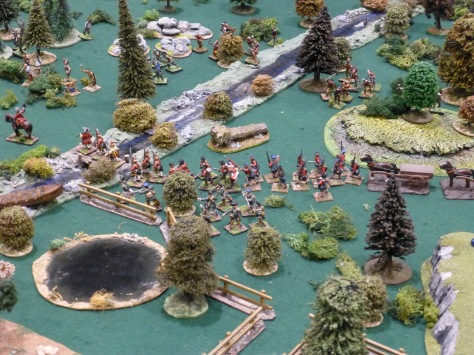 Column of troops moving through the forest