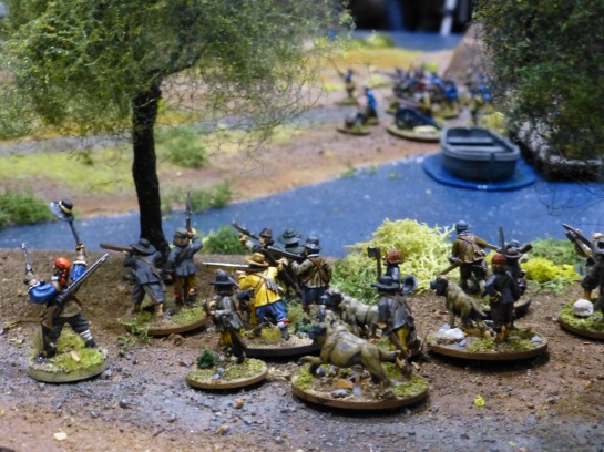A small band of irregular troops under trees