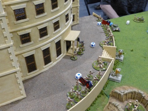 Infantry defending a building and forecourt