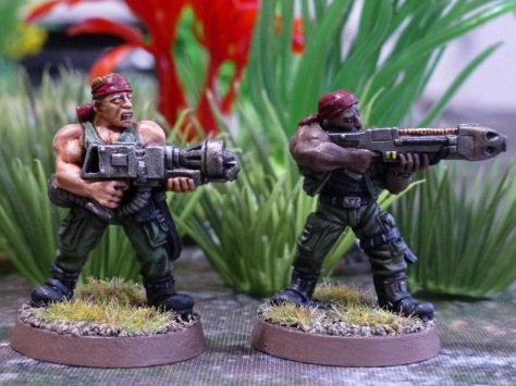Two soldiers with a flamethrower and a plasma rifle