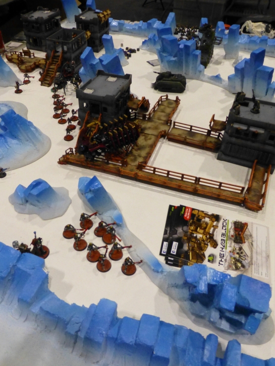 Compound under attack by Necrons in ice crystal landscape