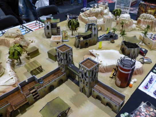 Desert terrain with buildings and a fortification