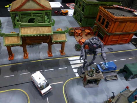 Chinatown scenery with a stompy robot