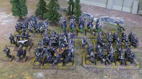 Bird's eye view of a Dark Elf army lined up